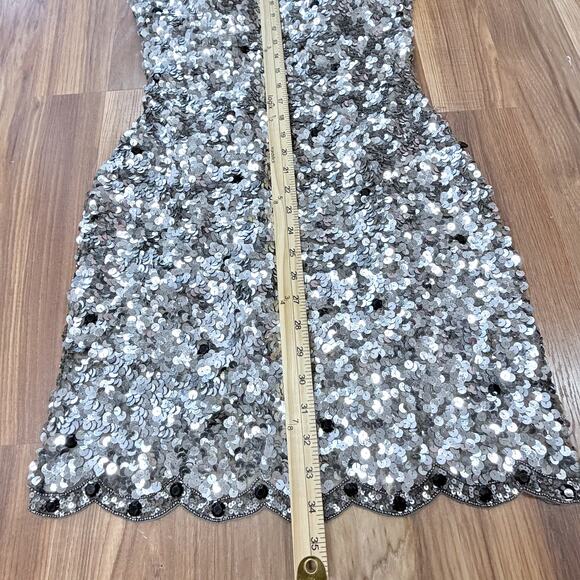 Scala Sexy Silver Beaded Sequin Cocktail Dress 4 Coquette Elegant Formal Luxury - Picture 13 of 14